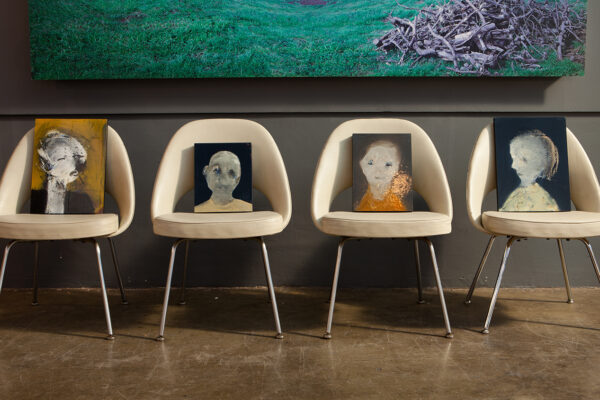 Obsolete Installation 2014. Small Paintings on Chairs. Mixed Medium on Boards.
